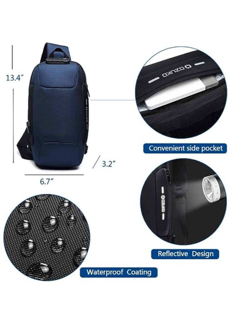 أوزوكو حقيبة مقاومة للماء ضد السرقة خفيفة الوزن للكتف والظهر مع منفذ شحن USB حقيبة صدر يومية كاجوال - Image 3