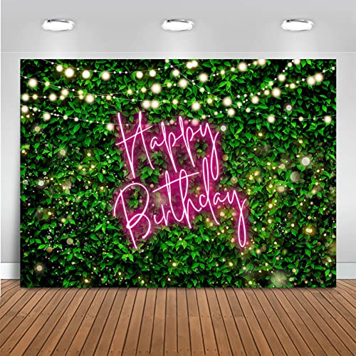Mocsicka 7x5ft Green Leaves Happy Birthday Backdrop Greenery Pink Birthday Party Decorations for Women 30th 40th 50th Adult Background Photo Booth Props (Pink, 7x5ft (82x60 inch)) - Image 1