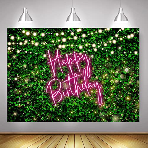 Mocsicka 7x5ft Green Leaves Happy Birthday Backdrop Greenery Pink Birthday Party Decorations for Women 30th 40th 50th Adult Background Photo Booth Props (Pink, 7x5ft (82x60 inch)) - Image 5