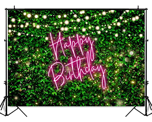 Mocsicka 7x5ft Green Leaves Happy Birthday Backdrop Greenery Pink Birthday Party Decorations for Women 30th 40th 50th Adult Background Photo Booth Props (Pink, 7x5ft (82x60 inch)) - Image 4