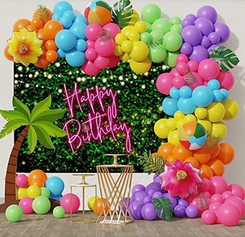 Mocsicka 7x5ft Green Leaves Happy Birthday Backdrop Greenery Pink Birthday Party Decorations for Women 30th 40th 50th Adult Background Photo Booth Props (Pink, 7x5ft (82x60 inch)) - Image 2