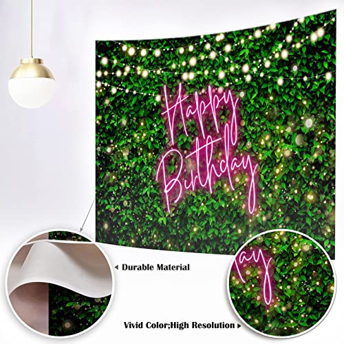 Mocsicka 7x5ft Green Leaves Happy Birthday Backdrop Greenery Pink Birthday Party Decorations for Women 30th 40th 50th Adult Background Photo Booth Props (Pink, 7x5ft (82x60 inch)) - Image 3