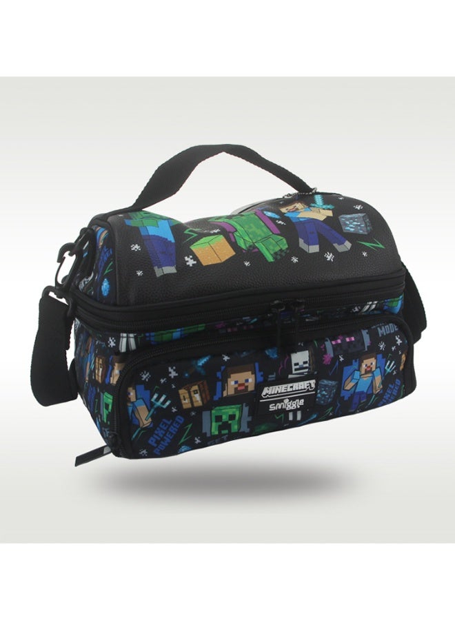 Smiggle Minecraft Smiggle Double‑Deck Insulated Lunch Bag, Full Pixel Character Print Kids Lunch Tote with Shoulder Strap - Image 3