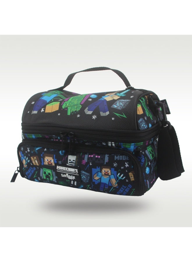 Smiggle Minecraft Smiggle Double‑Deck Insulated Lunch Bag, Full Pixel Character Print Kids Lunch Tote with Shoulder Strap - Image 2