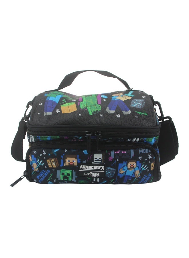 Smiggle Minecraft Smiggle Double‑Deck Insulated Lunch Bag, Full Pixel Character Print Kids Lunch Tote with Shoulder Strap - Image 1