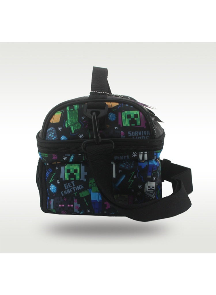 Smiggle Minecraft Smiggle Double‑Deck Insulated Lunch Bag, Full Pixel Character Print Kids Lunch Tote with Shoulder Strap - Image 4