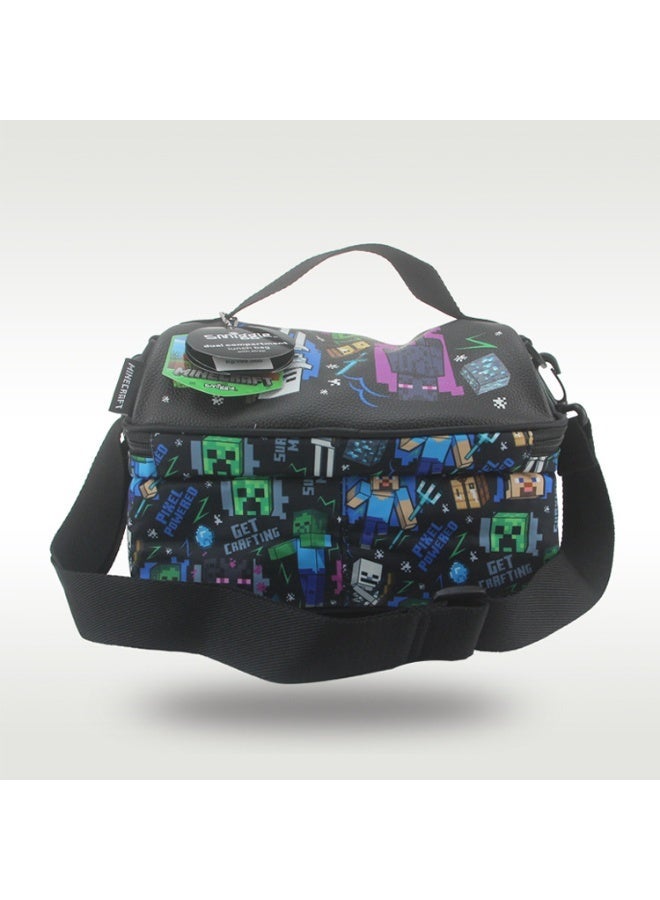 Smiggle Minecraft Smiggle Double‑Deck Insulated Lunch Bag, Full Pixel Character Print Kids Lunch Tote with Shoulder Strap - Image 5