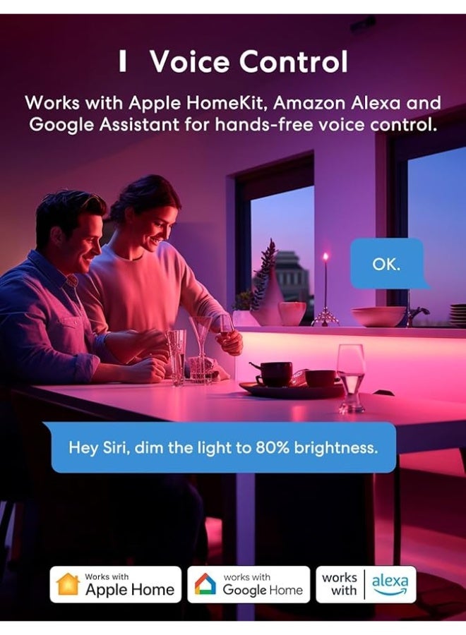 meross Led Strip Light - 5M LED Light Strip Compatible with Apple HomeKit Siri Alexa Voice Control and Remote Control, RGBWW Color Changing Led Strips for Home, Bedroom - Image 2