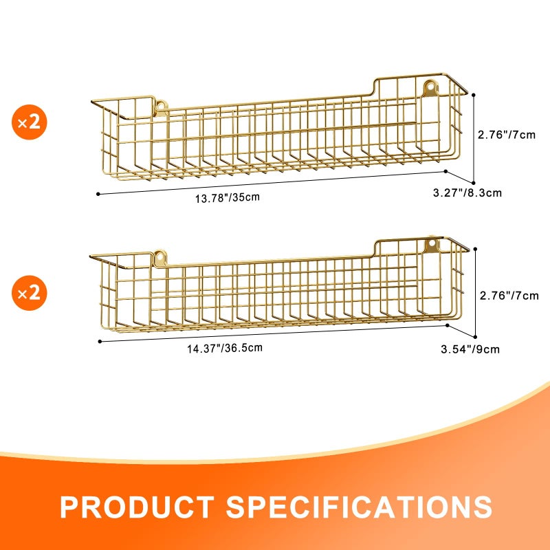 GUUKAR Spice Rack, 4-Pack Seasoning Organizer Wall Mount for Kitchen Storage Organization, Spice Holder Shelf Saving Space for Cabinet, RV, Pantry, Gold - Image 3