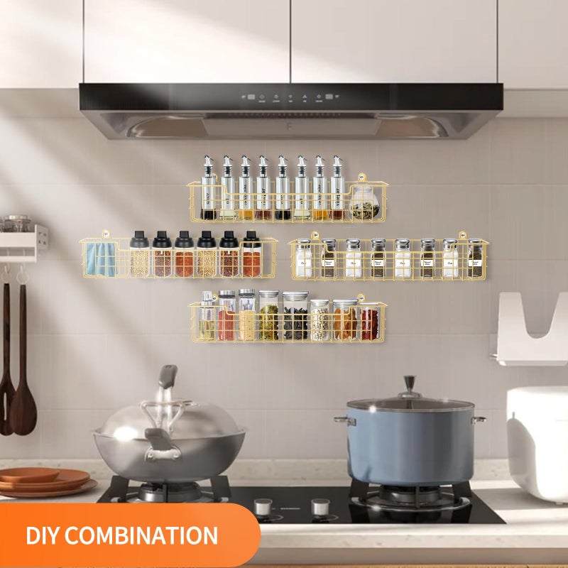 GUUKAR Spice Rack, 4-Pack Seasoning Organizer Wall Mount for Kitchen Storage Organization, Spice Holder Shelf Saving Space for Cabinet, RV, Pantry, Gold - Image 5