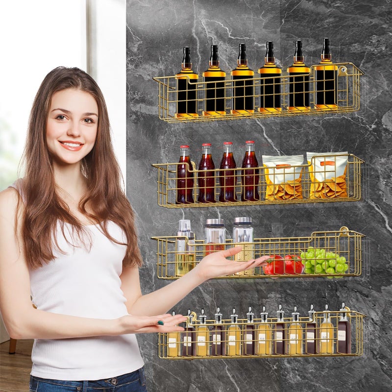GUUKAR Spice Rack, 4-Pack Seasoning Organizer Wall Mount for Kitchen Storage Organization, Spice Holder Shelf Saving Space for Cabinet, RV, Pantry, Gold - Image 2