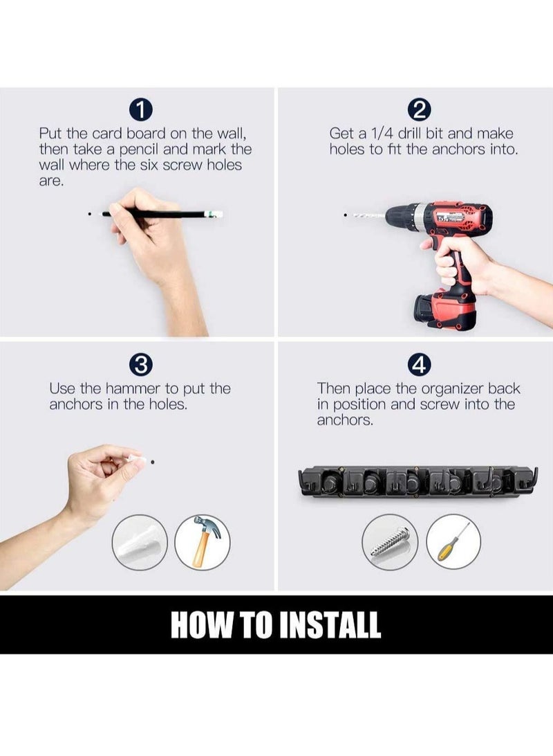 "Broom and Mop Holder – Wall-Mounted Garden Tool Organizer, 5 Positions with 6 Hooks, Garage Storage Rack, 1 Pack (Grey)" - Image 4