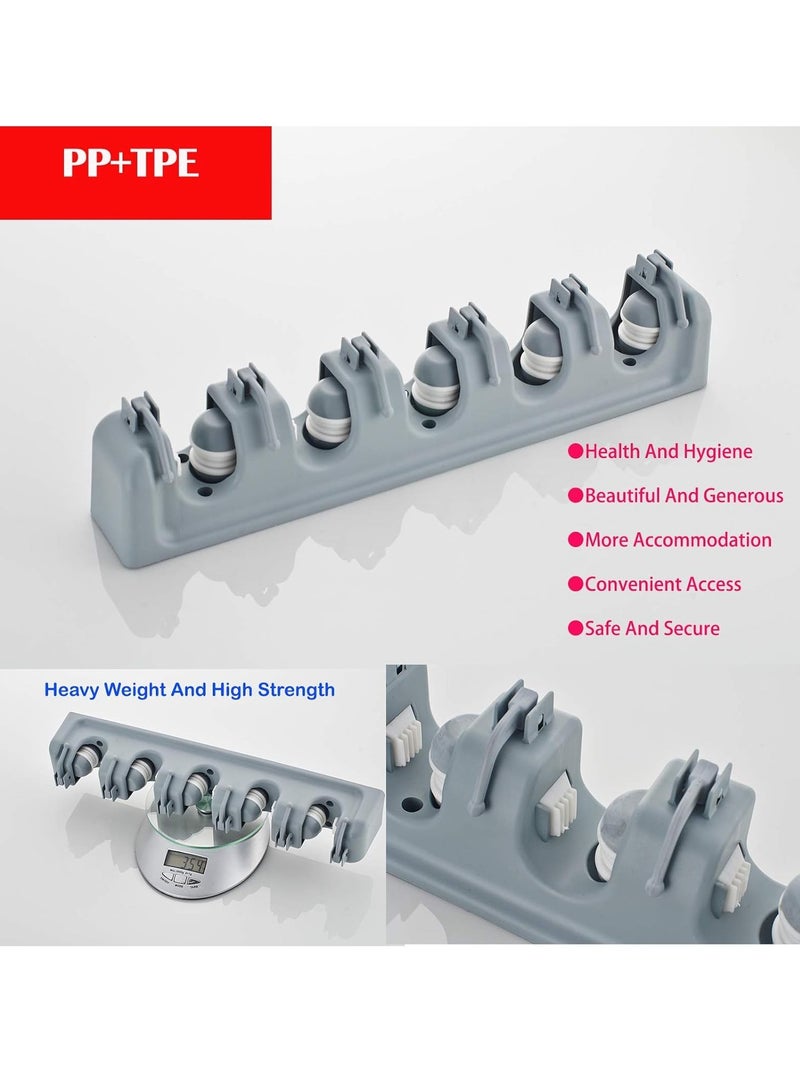 "Broom and Mop Holder – Wall-Mounted Garden Tool Organizer, 5 Positions with 6 Hooks, Garage Storage Rack, 1 Pack (Grey)" - Image 5