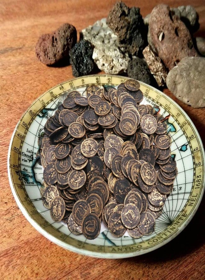 Geodurn 100 Pieces Plastic Pirate Gold Coins Set, Brown - Play Treasure Gold Coins for Pirate Themed Party, St. Patrick's Day, Treasure Hunt Game, Halloween and Christmas Decorations… - Image 4