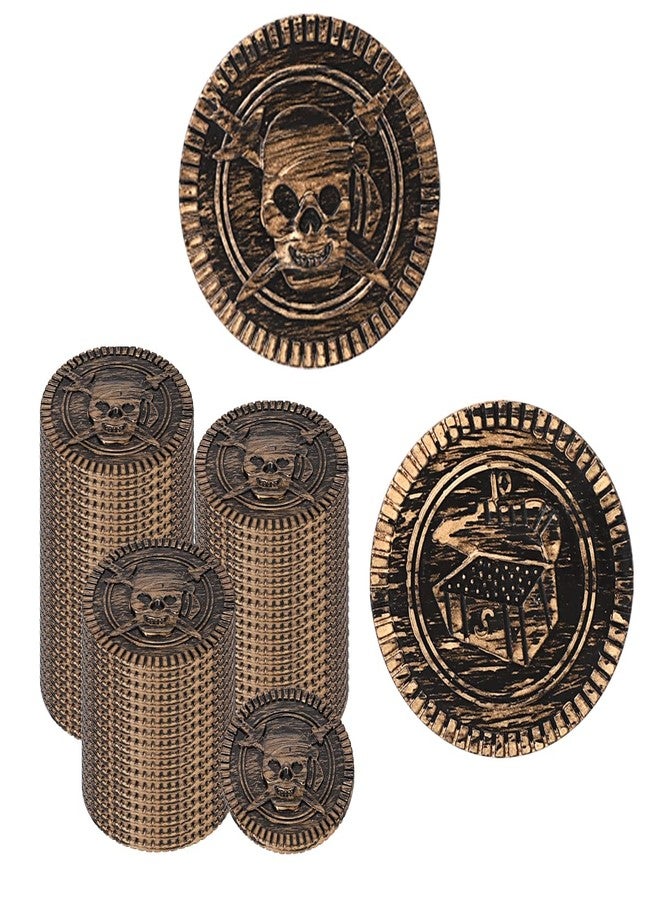Geodurn 100 Pieces Plastic Pirate Gold Coins Set, Brown - Play Treasure Gold Coins for Pirate Themed Party, St. Patrick's Day, Treasure Hunt Game, Halloween and Christmas Decorations… - Image 1