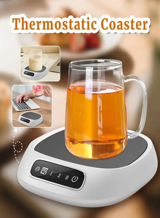 AROAQ Smart Thermostatic Touchscreen Warmer with 3-Speed Adjustment, USB-Powered Desktop Cup Holder for Office & Home Use, Black Modern Design with Icons for Easy Operation, Coffee Cup Warmer, Office Beverage Station, Sleek Modern Appliance - WHITE - Image 3