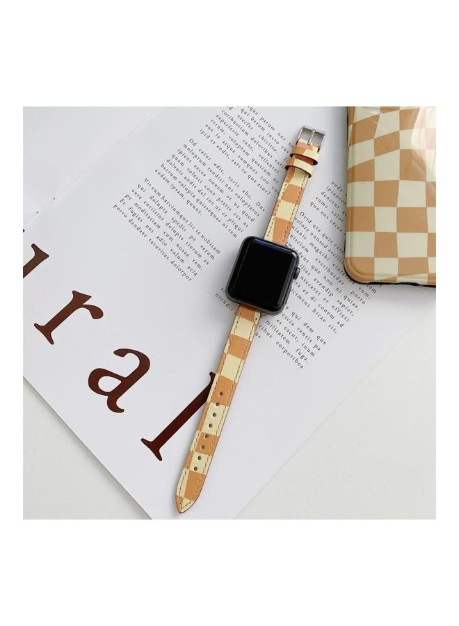 نيبمينينت سوار ساعة بديل رفيع من الجلد بتصميم مربعات لساعة أبل سيريس 7/6/SE/5/4/3/2/1 مقاس 41/40/38 مم برتقالي - Image 1