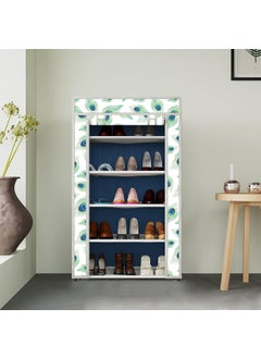 GTC GTC® Printed Shoe Rack Multipurpose Collapsible Cabinet Rack Storage Organizer Non-Woven Laminated Fabric 5 Shelves, 1 Side Pocket (5L-3 Peacock Blue)  - Image 3
