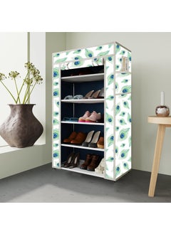 GTC GTC® Printed Shoe Rack Multipurpose Collapsible Cabinet Rack Storage Organizer Non-Woven Laminated Fabric 5 Shelves, 1 Side Pocket (5L-3 Peacock Blue)  - Image 1