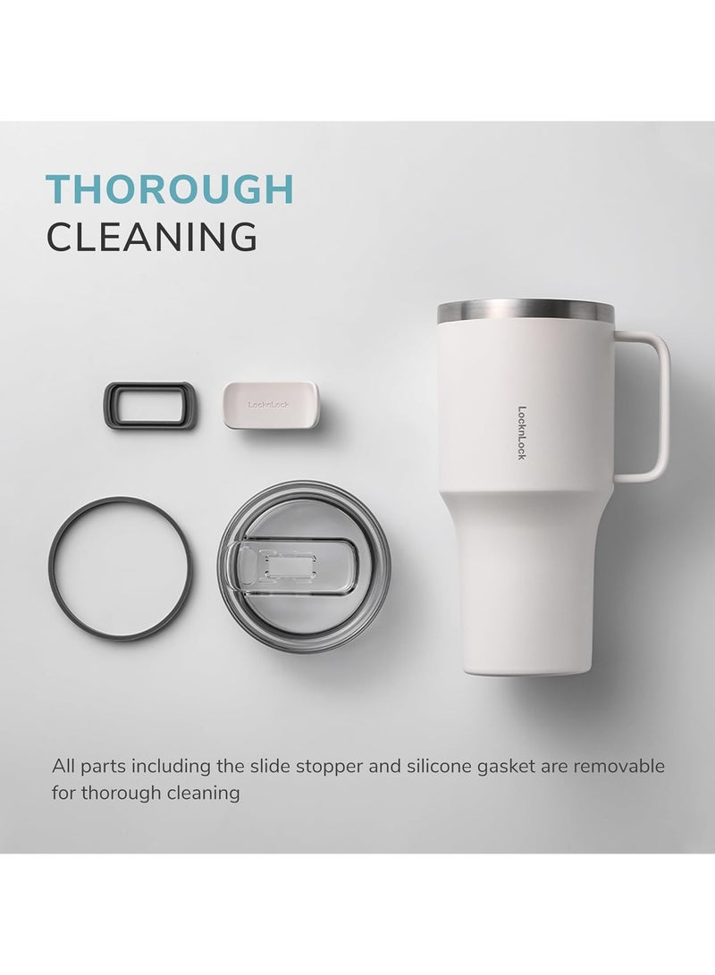 LOCK & LOCK LocknLock Metro Mug King 820ml Ivory White - Eco-Friendly, BPA-Free, Double-Wall Insulated Stainless Steel Mug with Spill-Resistant Lid, Non-Slip Bottom, and Integrated Handle for Hot and Cold Beverages - Image 2