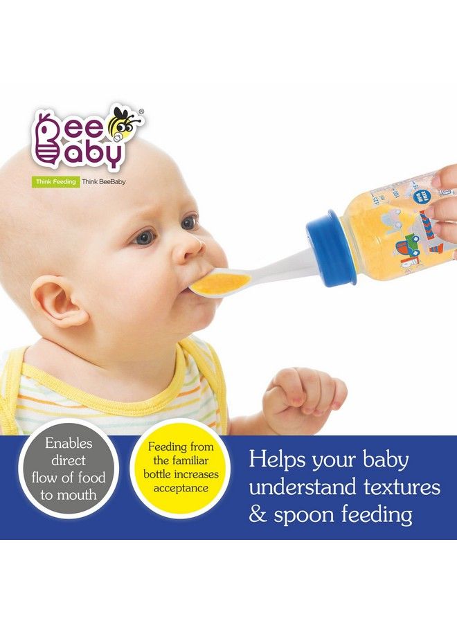 Beebaby زجاجة رضاعة لطيفة 2 في 1 ذات رقبة رفيعة مع حلمة سيليكون مضادة للمغص من جنتل تاتش وملعقة رضاعة (بلاستيكية) للأطفال من سن 4 أشهر فما فوق (أزرق 125 مل). - Image 4