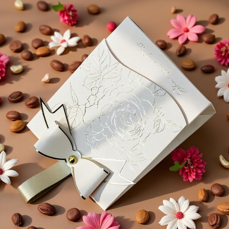 Rodvanvo 30 PCS Elegant Candy Gift Box Rose Pattern Bow Portable Candy Box Holiday Party Gift Box Bonbonniere (Ivory) - Image 4