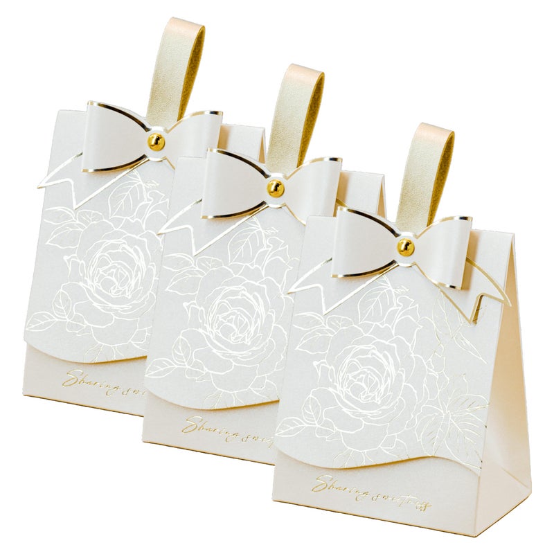 Rodvanvo 30 PCS Elegant Candy Gift Box Rose Pattern Bow Portable Candy Box Holiday Party Gift Box Bonbonniere (Ivory) - Image 1