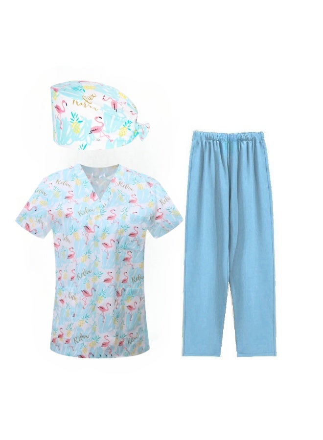 Loquat Womens Medical Scrubs Set Medical Uniform Set Blue Flamingo - Image 2