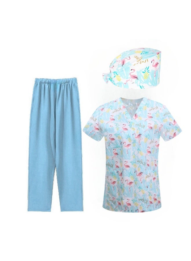 Loquat Womens Medical Scrubs Set Medical Uniform Set Blue Flamingo - Image 1