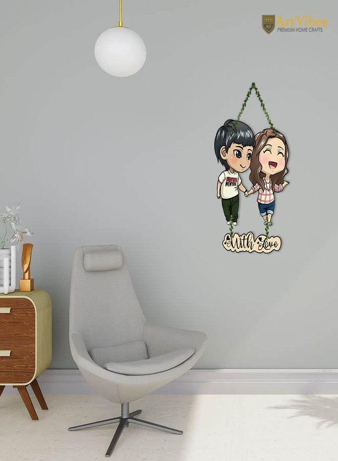 Artvibes Couple Wooden Wall Hanging for Decoration | Valentine Gift for Partner | Gift Items For Girlfriend Boyfriend Husband Wife | Wall Illustrations | Unique Gift Items | Wall Accent (WH_8306N) - Image 2