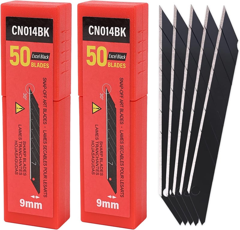 Gomake 9mm Utility Knife Replacement Blades,30 Degree Snap Off Carbon Steel Blades for Retractable Cutting Knives, Hobby, Craft Knife, Box Cutter 100PCS-Black - Image 1