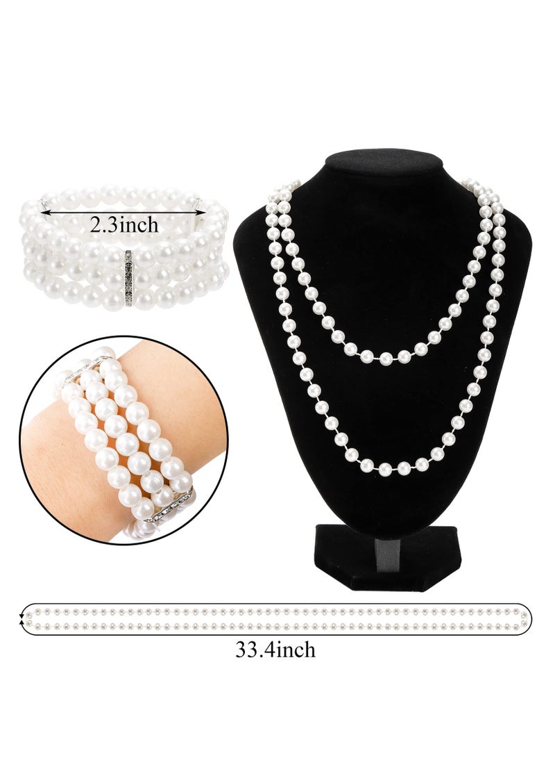 كابتن تيك 1920s Flapper Dress Up Set for Women, Elegant Accessories with Headband, Long Gloves, and Pearl Necklace for Great Gatsby Theme Parties - Image 3