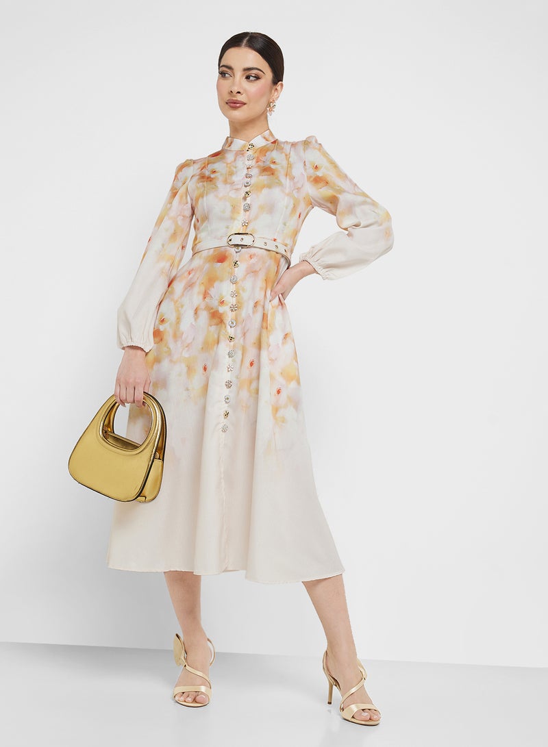 Khizana Belted Floral Midi Dress  - Image 1