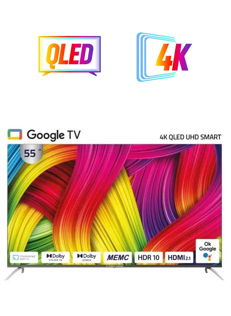 جنرال سوبريم جنرال سوبريم شاشة 55 بوصه كيوليد (QLED) فائقة الدقة (4K-UHD)، سمارت جوجل تي في , (HDR) (Dolby Audio)،(Google TV) 