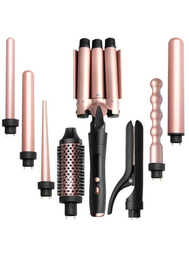 8 in 1 Interchangeable Curling Iron Wand Set with LCD Display , Multi Curl, Curling Iron Set with Thermal Brush and 7 Interchangeable Ceramic Barrels (9-32mm), with Temperature Adjustment ， Less Heat Damage, Instant Heat Up - Image 1