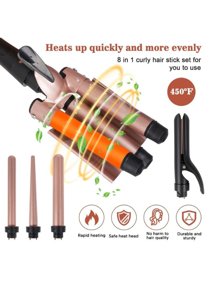 8 in 1 Interchangeable Curling Iron Wand Set with LCD Display , Multi Curl, Curling Iron Set with Thermal Brush and 7 Interchangeable Ceramic Barrels (9-32mm), with Temperature Adjustment ， Less Heat Damage, Instant Heat Up - Image 2
