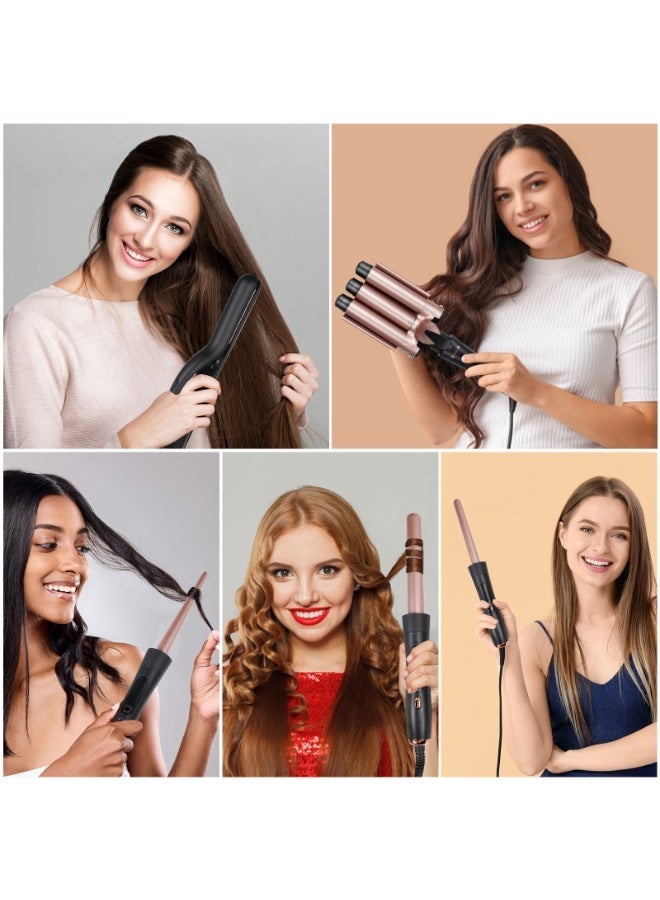 8 in 1 Interchangeable Curling Iron Wand Set with LCD Display , Multi Curl, Curling Iron Set with Thermal Brush and 7 Interchangeable Ceramic Barrels (9-32mm), with Temperature Adjustment ， Less Heat Damage, Instant Heat Up - Image 4