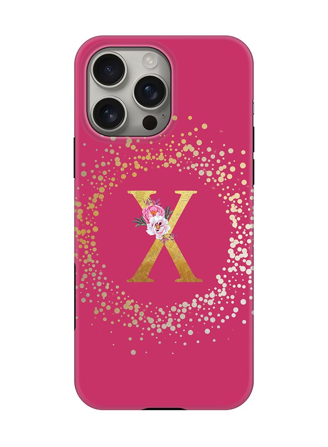 Stylizedd Tough Pro Magnetic Case for iPhone 16 Pro Max, Dual Layer hybrid PC + TPU Mobile Cover Matte - Custom Monogram Floral - X ( Deep Pink ) - Image 1
