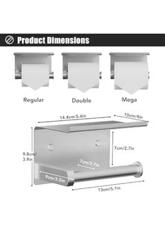 TRASSLE Toilet Paper Holder with Phone Shelf + Towel Robe Hooks, Adhesive or Screw Wall Mounted Toilet Paper Roll Storage, Stainless Steel Bathroom Tissue Roll Holder  - Image 2