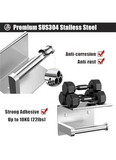 TRASSLE Toilet Paper Holder with Phone Shelf + Towel Robe Hooks, Adhesive or Screw Wall Mounted Toilet Paper Roll Storage, Stainless Steel Bathroom Tissue Roll Holder  - Image 3