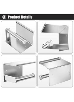 TRASSLE Toilet Paper Holder with Phone Shelf + Towel Robe Hooks, Adhesive or Screw Wall Mounted Toilet Paper Roll Storage, Stainless Steel Bathroom Tissue Roll Holder  - Image 4