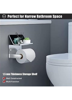 TRASSLE Toilet Paper Holder with Phone Shelf + Towel Robe Hooks, Adhesive or Screw Wall Mounted Toilet Paper Roll Storage, Stainless Steel Bathroom Tissue Roll Holder  - Image 5