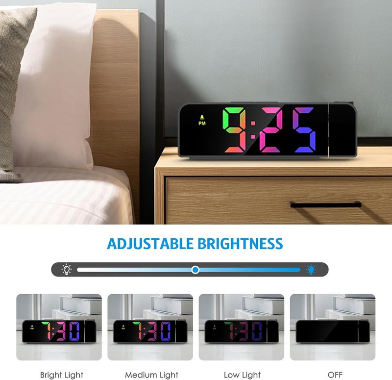 Ankilo Projection Alarm Clock for Bedrooms, 7.9" Large LED Display Alarm Clock with 180° Projection on Ceiling Wall with 4 Level Brightness, USB Charging,12/24H, Battery Backup, Snooze - Image 4