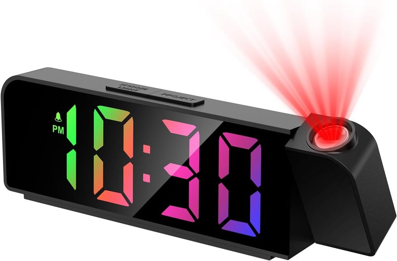 Ankilo Projection Alarm Clock for Bedrooms, 7.9" Large LED Display Alarm Clock with 180° Projection on Ceiling Wall with 4 Level Brightness, USB Charging,12/24H, Battery Backup, Snooze - Image 1