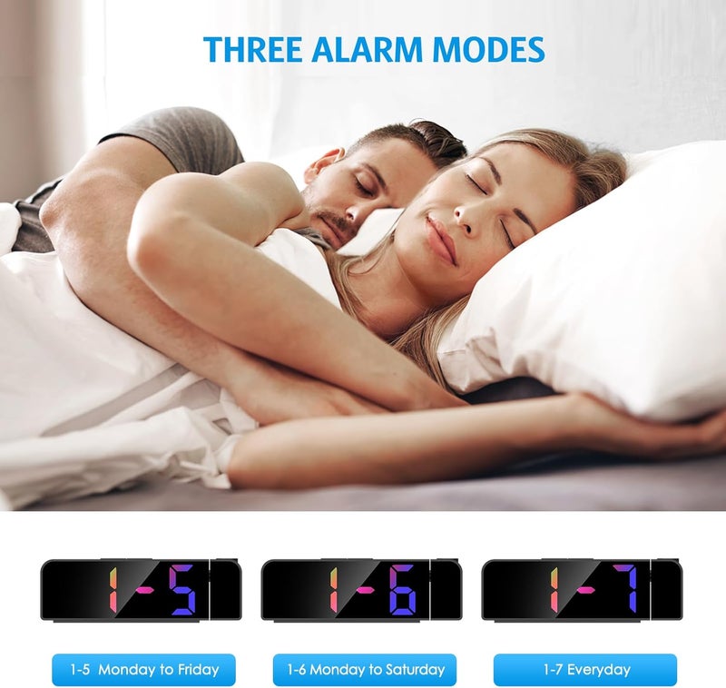 Ankilo Projection Alarm Clock for Bedrooms, 7.9" Large LED Display Alarm Clock with 180° Projection on Ceiling Wall with 4 Level Brightness, USB Charging,12/24H, Battery Backup, Snooze - Image 5