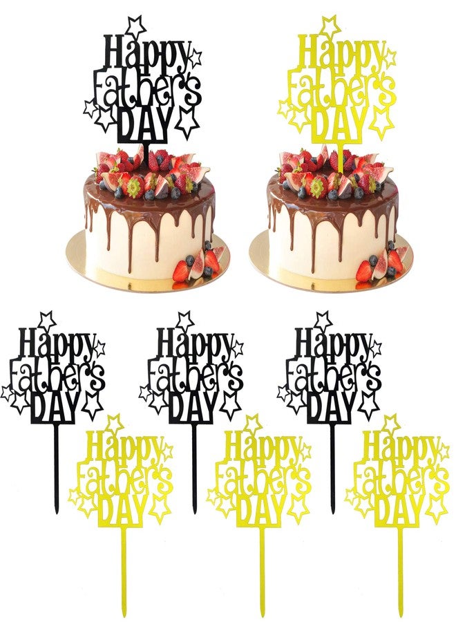 HADDIY Happy Father's Day Cake Toppers,8 Pcs Gold and Black Acrylic Cake Decoration Topper for Fathers Day Party Favors - Image 1