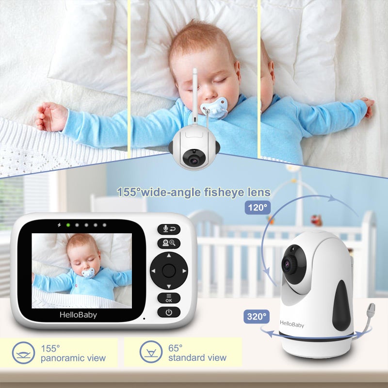 HelloBaby Baby Monitor with 3.2'' IPS Screen - Baby Camera Monitor with Remote Pan-Tilt-Zoom Camera No WiFi, Infrared Night Vision, 1000ft Wireless Connection - Image 4