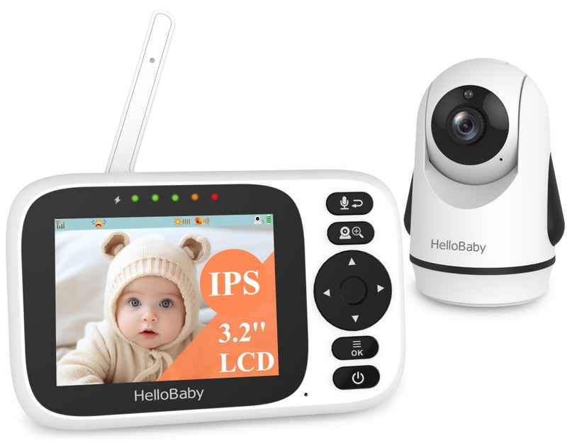 HelloBaby Baby Monitor with 3.2'' IPS Screen - Baby Camera Monitor with Remote Pan-Tilt-Zoom Camera No WiFi, Infrared Night Vision, 1000ft Wireless Connection - Image 1