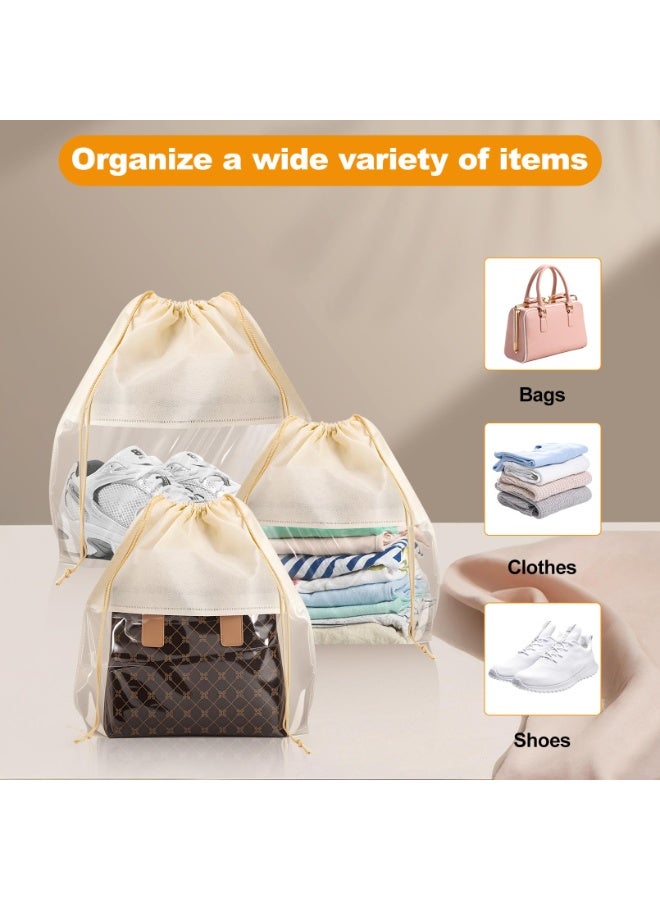 عربست 12 قطعة أكياس غبار لحقائب اليد، أكياس مقاومة للغبار بأربعة أحجام، أكياس غبار من القماش غير المنسوج القابل للتنفس، أكياس تخزين لحقائب اليد والأحذية والمحافظ، لون بيج - Image 5