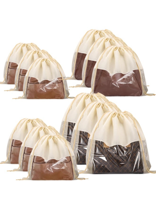 عربست 12 قطعة أكياس غبار لحقائب اليد، أكياس مقاومة للغبار بأربعة أحجام، أكياس غبار من القماش غير المنسوج القابل للتنفس، أكياس تخزين لحقائب اليد والأحذية والمحافظ، لون بيج - Image 1